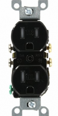 Leviton T5320-E 15 Amp, 125 Volt, Tamper Resistant, Duplex Receptacle, Residential Grade, Grounding, Black