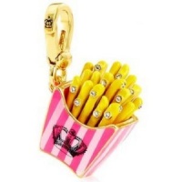 Juicy Couture Charm Pink French Fries Charm Pave Salt Accents Gold Charm Bracelet YJRUO087