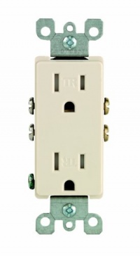 Leviton T5325-T 15 Amp 125 Volt, Tamper Resistant, Decora Duplex Receptacle, Straight Blade, Grounding, Light Almond