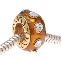 22K Gold Plated Topaz Enamel Bead Adorned With SWAROVSKI ELEMENTS Crystals - Fits Pandora (1)