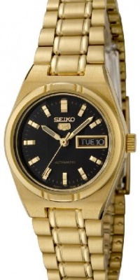 Seiko Women's SYM602 Seiko 5 Automatic Black Dial Gold-Tone Stainless Steel Watch