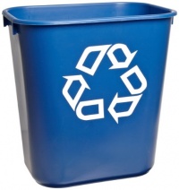 Rubbermaid Commercial FG2955-73 Plastic 3.408-Gallon Small Deskside Recycling Container with Universal Recycle Symbol, Legend We Recycle, Rectangular, Blue