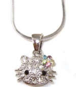 Small Kitty 1/2 Crystal Pendant and Necklace - Rainbow Multicolor Flower Bow