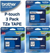 Brother Laminated Black on White Laminated Tape 3PACK (TZe-231 1/2 - 12mm) & (TZe-221 1 x 3/8 - 9mm)