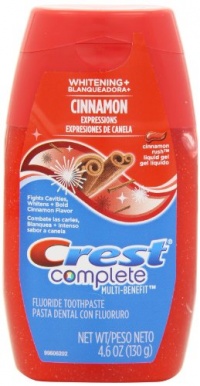 Crest Complete Whitening Plus Expressions Cinnamon Rush Liquid Gel Toothpaste 4.6 Oz (Pack of 4)