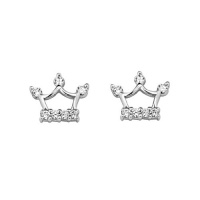 .925 Sterling Silver Rhodium Plated Crown CZ Stud Earrings with Screw-back for Children & Women