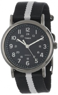 Timex Unisex T2N889 Weekender Slip-Thru Black and Gray Stripe Nylon Strap Watch