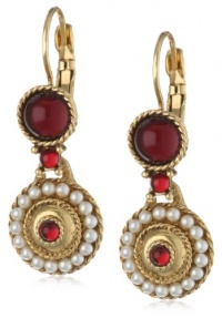 Antiquities Couture Garnet Hued and Faux Pearl Lever Back Earrings