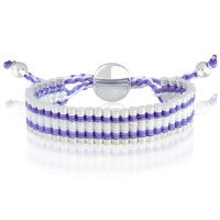 Silvertone Circle with Purple and White Cord Adjustable Friendship Bracelet