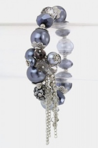 Trendy Fashion Jewelry - Beads & Pearls Stretch Bracelet - By Fashion Destination (Grey) | Free Shipping