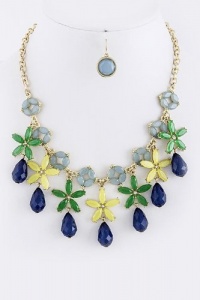 Fashion Jewelry - FLORAL JEWEL DANGLE NECKLACE SET - By Fashion Destination | Free Shipping (Green/Multi)