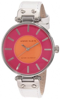 Anne Klein Women's 10/9987MAWT Leather Orange And Magenda Dial Silver-Tone White Leather Strap Watch