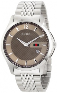 Gucci Men's YA126310 G-Timeless Slim Case Brown Dial Signature Gucci Green Red Green Web Design Watch