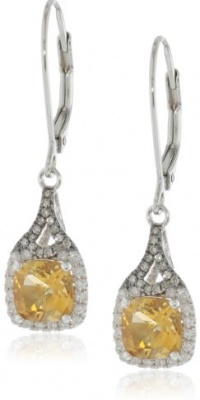 Badgley Mischka Fine Jewelry Sterling Silver White and Champagne Diamonds Cushion Cut Citrine Earrings