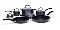 Jamie Oliver by T-fal C942SA64 Nonstick Hard Anodized Thermo-Spot Heat Indicator 10-Piece Cookware Set, Black