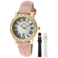 Invicta Women's 13968 Wildflower Watch Set Silver Dial Gold Case Pink Leather Watch with 2 Additional Straps