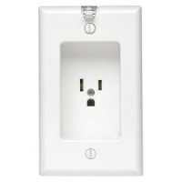 Leviton 688-W 15 Amp, 125 Volt, 1 Gang Recessed Single Receptacle, Residential Grade, with Clocked Hanger Hook, White