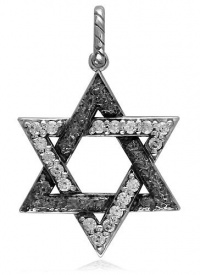 Large CZ Star of David, Jewish Star Charm with Black, Reversible, 1 Inch, Style #4789 in Sterling Silver