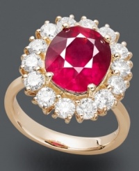 Regal in ruby. Royalty Inspired by Effy Collection's stunning ring makes an oval-cut ruby (5-3/4 ct. t.w.) the focal point amidst a circle of round-cut diamonds (1-5/8 ct. t.w.). Crafted in 14k gold.