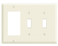 Leviton 80421-A 3-Gang 2-Toggle 1-Decora/GFCI Device Combination Wallplate, Standard Size, Thermoset, Device Mount, Almond