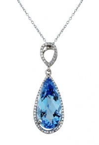 Effy Jewlery 14K White Gold Blue Topaz and Diamond Pendant, 6.33 TCW