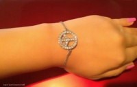 Crystal Peace Sign Charm Bracelet--Rhodium Silver Tone Fashion Bracelet, Perfect for Every Occasion, Gift and Holidays, Arrives in Gift Box,