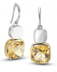 CleverEve Luxury Series 14K Yellow Gold & Rhodium Plated Silver Frenchwire Earrings w/ Prong Set Cushion Cut Natural Citrine Stones 6.82 ct. tw.