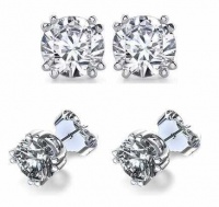 .925 Sterling Silver Cubic Zirconia Double Prong Setting Stud Earrings