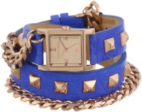 Vince Camuto Women's VC/5088RGBL Square Rose Gold-Tone Double-Wrap Blue Leather Strap Watch