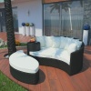 LexMod Taiji Outdoor Wicker Patio Daybed with Ottoman in Espresso with White Cushions