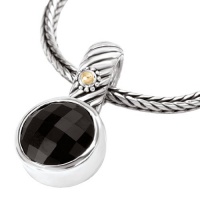 925 Silver & Round Checkerboard Onyx Pendant with 18k Gold Accents