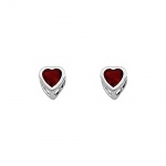 .925 Sterling Silver Rhodium Plated 4mm January Birthstone Heart Bezel CZ Solitaire Basket Stud Earrings for Baby and Children & Women with Screw-back (Garnet, Deep Red)