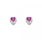 .925 Sterling Silver Rhodium Plated 4mm February Birthstone Heart Bezel CZ Solitaire Basket Stud Earrings for Baby and Children & Women with Screw-back (Amethyst, Purple)