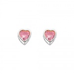 .925 Sterling Silver Rhodium Plated 5mm October Birthstone Heart Bezel CZ Solitaire Basket Stud Earrings for Baby and Children & Women with Screw-back (Pink Tourmaline, Light Pink)