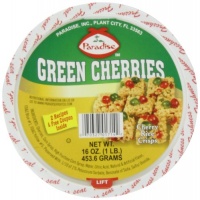 Paradise Green Cherries, Whole, 16 Ounce Tubs (Pack of 3)