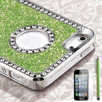 Pandamimi Deluxe Light Green Diamond Rhinestone Glitter Bling Chrome Hard Case Cover for Apple iPhone 5 5G + Screen Protector + Stylus