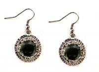 Fashion Costume Jewelry Silver Plated Marcasite and Black Stone Dangle Drop Earrings