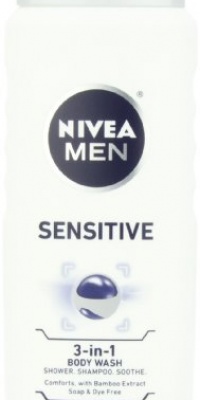 Nivea For Men Sensitive Body Wash 3-in-1 Body, Hair & Face, 16.9-Ounce Bottle (Pack of 3)