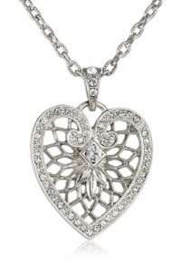 1928 Jewelry Heart of Hearts Silver-Tone Crystal Swarovski Heart Pendant Necklace, 18 