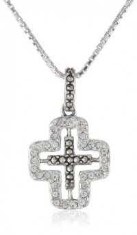 Judith Jack Angelic Sterling Silver, Marcasite and Crystal Cross Pendant Necklace, 18