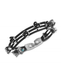 A charming leather bracelet by Lucky Brand. This woven design adds charm with semi-precious turquoise stones and beads set in floral-shaped silver tone mixed metal. Crafted in woven brown leather. Approximate length: 7-1/2 inches.