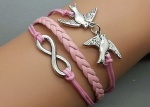 Plating Retro Silver Birds & Infinity Wish Bracelet Pink Rope Braided Personalized Charm Jewelry Friendship Gift 2197r