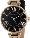 Anne Klein Women's AK/1396BMBK Gold-Tone Black Mother-Of-Pearl Dial Leather Croco-Grain Strap Watch