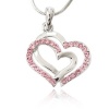 Pink Crystal Double Heart Charm Pendant Necklace Fashion Jewelry