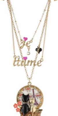 Betsey Johnson Paris is Always a Good Idea Je T'aime Cat Necklace, 19