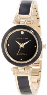 Anne Klein Women's AK/1140BKGB Gold-Tone and Black Resin Bangle Watch with Diamond Accent