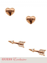 GUESS Women's Rose Gold-Tone Heart and Arrow Post Earrings, ROSE GOLD