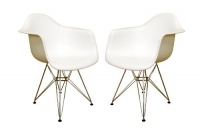 Baxton Studio Cettina Steel-Base White Plastic Armchair, Set of 2