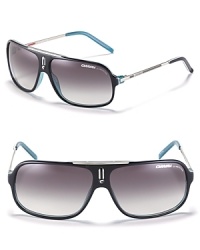 Send hearts racing in these sporty retro-inspired aviators with colorful trim and a sleek silhouette.