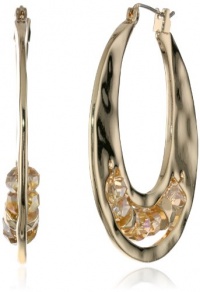 Kenneth Cole New York Shiny Metals Faceted Bead Gold Sculptural Hoop Earrings